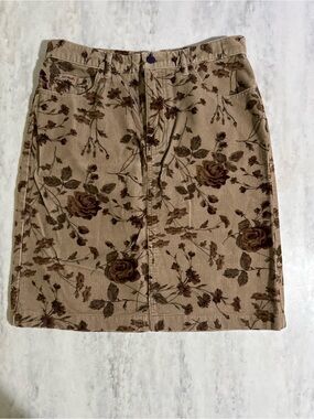 Eddie Bauer Floral Corduroy Fall Beige Brown Skirt size 6